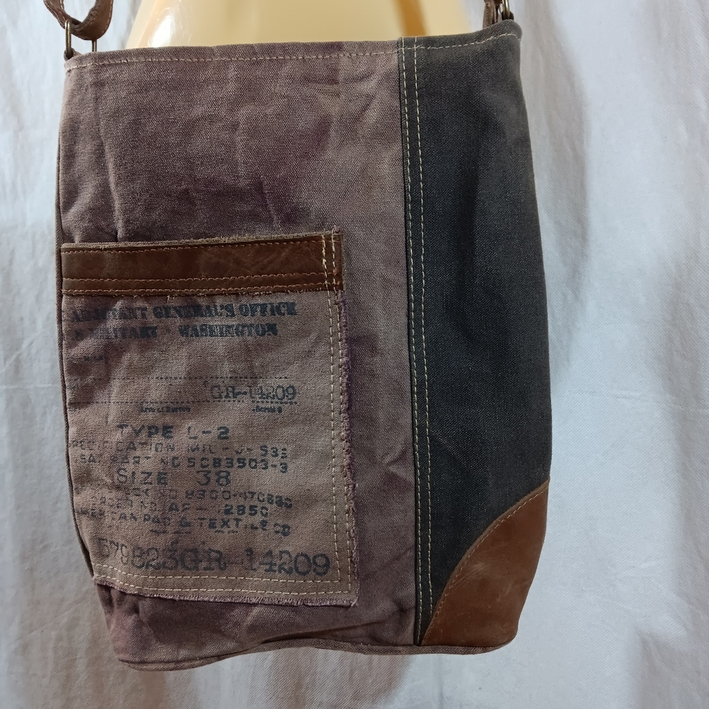 Mona B Womens Canvas Crossbody Bag Distress Patchwork Upcycle Boho Hippie Purse